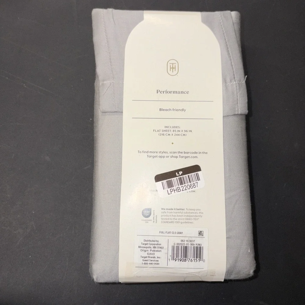 Full 400 Thread Count Performance Flat Sheet Gray - Threshold: Cotton 28329